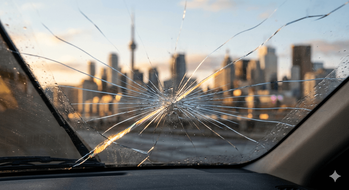 windshield crack repair Toronto — spreading crack on car glass
